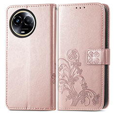 Handytasche Stand Schutzhülle Flip Leder Hülle Blumen für Realme 11 5G Rosegold