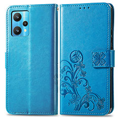 Handytasche Stand Schutzhülle Flip Leder Hülle Blumen für Realme 9 Pro 5G Blau