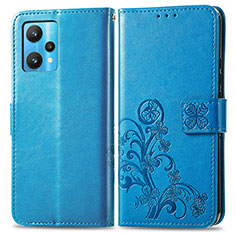 Handytasche Stand Schutzhülle Flip Leder Hülle Blumen für Realme 9 Pro+ Plus 5G Blau