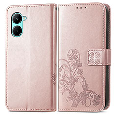 Handytasche Stand Schutzhülle Flip Leder Hülle Blumen für Realme C33 (2023) Rosegold