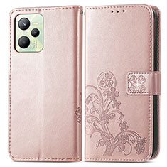 Handytasche Stand Schutzhülle Flip Leder Hülle Blumen für Realme C35 Rosegold