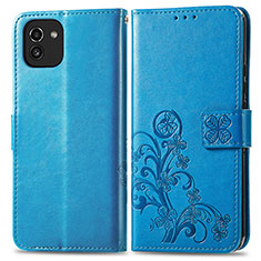 Handytasche Stand Schutzhülle Flip Leder Hülle Blumen für Samsung Galaxy A03 Blau