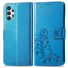 Handytasche Stand Schutzhülle Flip Leder Hülle Blumen für Samsung Galaxy A13 4G Blau