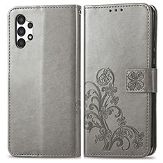 Handytasche Stand Schutzhülle Flip Leder Hülle Blumen für Samsung Galaxy A13 4G Grau