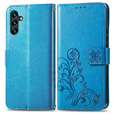 Handytasche Stand Schutzhülle Flip Leder Hülle Blumen für Samsung Galaxy A13 5G Blau