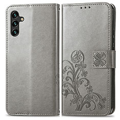 Handytasche Stand Schutzhülle Flip Leder Hülle Blumen für Samsung Galaxy A13 5G Grau