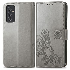 Handytasche Stand Schutzhülle Flip Leder Hülle Blumen für Samsung Galaxy A15 4G Grau