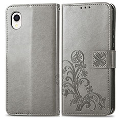 Handytasche Stand Schutzhülle Flip Leder Hülle Blumen für Samsung Galaxy A22 5G SC-56B Grau