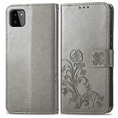 Handytasche Stand Schutzhülle Flip Leder Hülle Blumen für Samsung Galaxy A22s 5G Grau