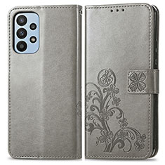 Handytasche Stand Schutzhülle Flip Leder Hülle Blumen für Samsung Galaxy A23 4G Grau