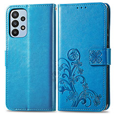 Handytasche Stand Schutzhülle Flip Leder Hülle Blumen für Samsung Galaxy A23 5G Blau