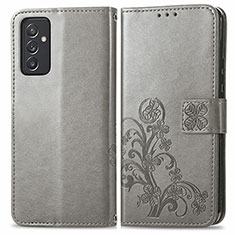 Handytasche Stand Schutzhülle Flip Leder Hülle Blumen für Samsung Galaxy A24 4G Grau