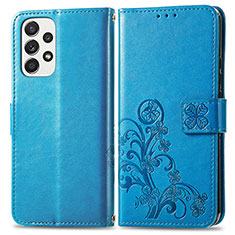 Handytasche Stand Schutzhülle Flip Leder Hülle Blumen für Samsung Galaxy A53 5G Blau