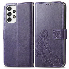 Handytasche Stand Schutzhülle Flip Leder Hülle Blumen für Samsung Galaxy A73 5G Violett