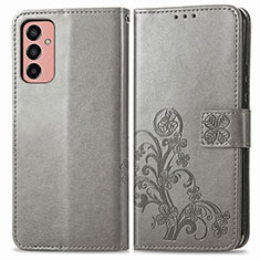 Handytasche Stand Schutzhülle Flip Leder Hülle Blumen für Samsung Galaxy F13 4G Grau