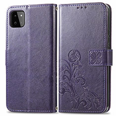 Handytasche Stand Schutzhülle Flip Leder Hülle Blumen für Samsung Galaxy F42 5G Violett