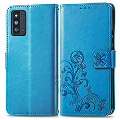 Handytasche Stand Schutzhülle Flip Leder Hülle Blumen für Samsung Galaxy F52 5G Blau