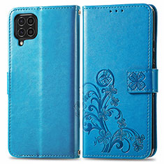 Handytasche Stand Schutzhülle Flip Leder Hülle Blumen für Samsung Galaxy F62 5G Blau