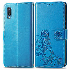 Handytasche Stand Schutzhülle Flip Leder Hülle Blumen für Samsung Galaxy M02 Blau