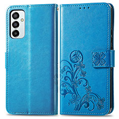 Handytasche Stand Schutzhülle Flip Leder Hülle Blumen für Samsung Galaxy M23 5G Blau