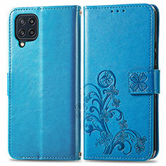 Handytasche Stand Schutzhülle Flip Leder Hülle Blumen für Samsung Galaxy M32 4G Blau