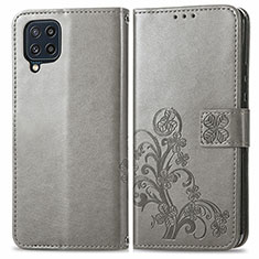 Handytasche Stand Schutzhülle Flip Leder Hülle Blumen für Samsung Galaxy M32 4G Grau