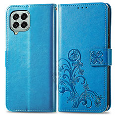 Handytasche Stand Schutzhülle Flip Leder Hülle Blumen für Samsung Galaxy M33 5G Blau