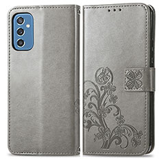 Handytasche Stand Schutzhülle Flip Leder Hülle Blumen für Samsung Galaxy M52 5G Grau