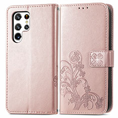 Handytasche Stand Schutzhülle Flip Leder Hülle Blumen für Samsung Galaxy S21 Ultra 5G Rosa