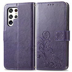 Handytasche Stand Schutzhülle Flip Leder Hülle Blumen für Samsung Galaxy S21 Ultra 5G Violett