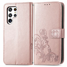 Handytasche Stand Schutzhülle Flip Leder Hülle Blumen für Samsung Galaxy S23 Ultra 5G Rosa