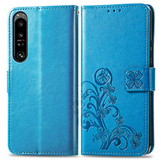 Handytasche Stand Schutzhülle Flip Leder Hülle Blumen für Sony Xperia 1 IV SO-51C Blau