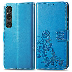 Handytasche Stand Schutzhülle Flip Leder Hülle Blumen für Sony Xperia 1 V Blau