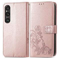 Handytasche Stand Schutzhülle Flip Leder Hülle Blumen für Sony Xperia 1 V Rosegold