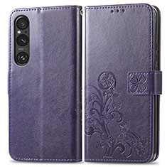 Handytasche Stand Schutzhülle Flip Leder Hülle Blumen für Sony Xperia 1 V Violett