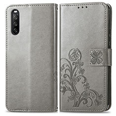 Handytasche Stand Schutzhülle Flip Leder Hülle Blumen für Sony Xperia 10 III Grau