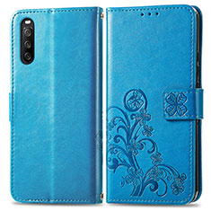 Handytasche Stand Schutzhülle Flip Leder Hülle Blumen für Sony Xperia 10 III SOG04 Blau
