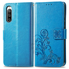 Handytasche Stand Schutzhülle Flip Leder Hülle Blumen für Sony Xperia 10 IV Blau