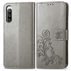 Handytasche Stand Schutzhülle Flip Leder Hülle Blumen für Sony Xperia 10 IV SO-52C Grau