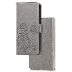 Handytasche Stand Schutzhülle Flip Leder Hülle Blumen für Sony Xperia 5 Grau