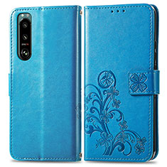 Handytasche Stand Schutzhülle Flip Leder Hülle Blumen für Sony Xperia 5 III Blau