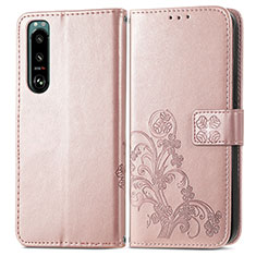 Handytasche Stand Schutzhülle Flip Leder Hülle Blumen für Sony Xperia 5 III SO-53B Rosa