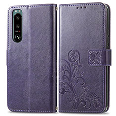 Handytasche Stand Schutzhülle Flip Leder Hülle Blumen für Sony Xperia 5 III Violett