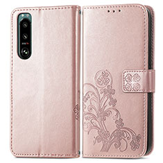 Handytasche Stand Schutzhülle Flip Leder Hülle Blumen für Sony Xperia 5 IV Rosa