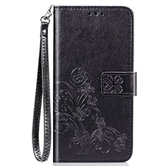 Handytasche Stand Schutzhülle Flip Leder Hülle Blumen für Sony Xperia 8 Schwarz