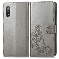 Handytasche Stand Schutzhülle Flip Leder Hülle Blumen für Sony Xperia Ace II Grau