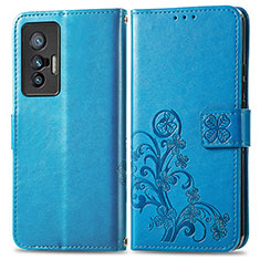 Handytasche Stand Schutzhülle Flip Leder Hülle Blumen für Vivo X70t Blau