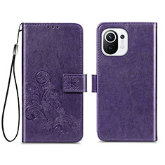 Handytasche Stand Schutzhülle Flip Leder Hülle Blumen für Xiaomi Mi 11 5G Violett