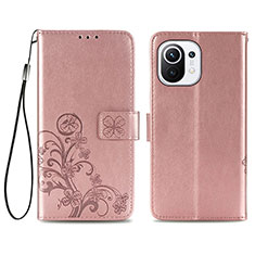 Handytasche Stand Schutzhülle Flip Leder Hülle Blumen für Xiaomi Mi 11 Lite 4G Rosa