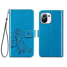 Handytasche Stand Schutzhülle Flip Leder Hülle Blumen für Xiaomi Mi 11 Lite 5G NE Blau